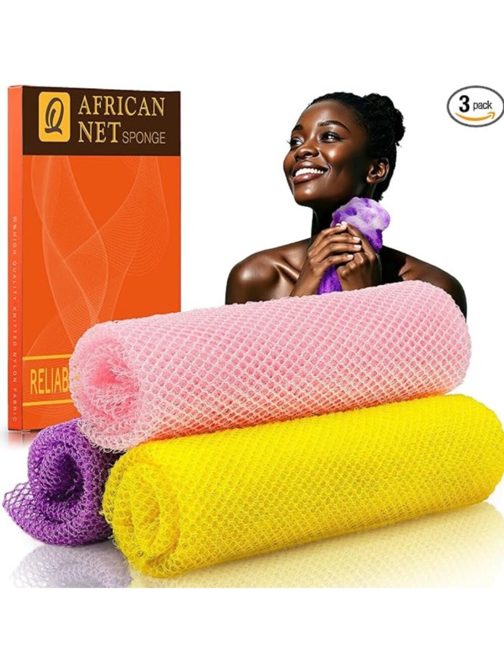 UJFQBH 3 Pack African Net Bath Sponge Exfoliating Body Scrubber Set